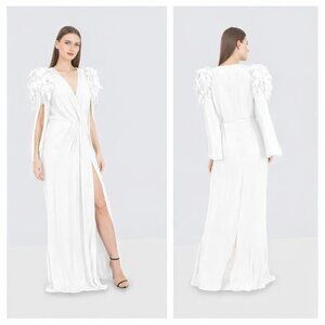 Elisabetta Franchi Feather Shoulder Gown